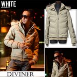 冬の大本命アウター★【DIVINER】3WAYリアルファーフード湿式PUレザー中綿ダウンタイプジャケット/ホワイトXXLサイズ