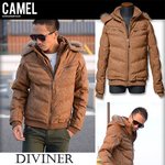 冬の大本命アウター★【DIVINER】3WAYリアルファーフード湿式PUレザー中綿ダウンタイプジャケット/キャメルMサイズ