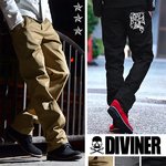 【DIVINER】スタースタッズクロス刺繍ツイルチノパンツ/ブラックLサイズ