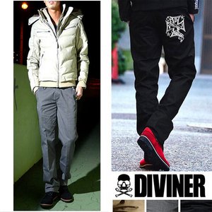 【DIVINER】スタースタッズクロス刺繍ツイルチノパンツ/グレーLサイズ