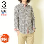 メンズ ギンガムチェック シャツ★チェックシャツ 長袖 カジュアル アメカジ コットン/ブラックMサイズ