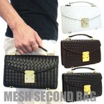 編み込みメッシュセカンドバッグ/ショルダーベルト付属/ブラウン