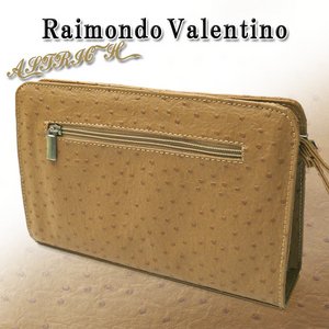 上品なオーストリッチ型押し◇RaimondoValentino◇セカンドバック/キャメル