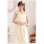 大きいサイズ有り/リボン付・ベアトップ・ロング丈パーティードレス 杏色XLサイズ