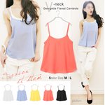 フレアシルエット★選べる5color♪透け素材☆Vネックジョーゼットキャミソール/サックスLサイズ