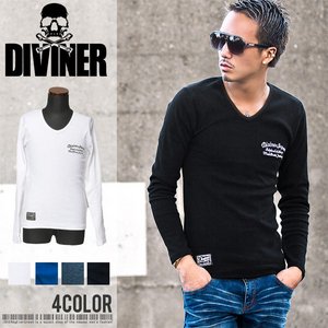 刺繍ロゴVネックリブテレコロングTシャツ/杢チャコールLサイズ