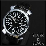 トップリューズ式ビッグフェイス腕時計/シルバー×ブラック