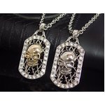 ラインストーン・スカルプレートネックレス/スカル：シルバーカラー