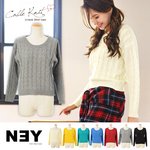 ◆NEY♪定番BASICなショート丈♪Uネックケーブル編みニット/ブルーLサイズ