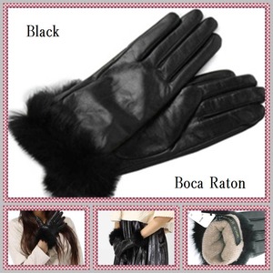 革手袋Boca Raton最高級ファー付レザー手袋レディスグローブカシミヤウール/ブラック - 拡大画像
