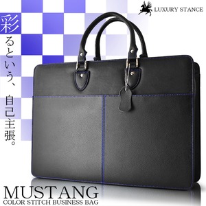 ビジネスバッグLUXURY STANCE 牛革カラーステッチ/ブラック×ブルー