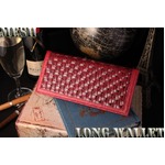 長財布　編み込みメッシュフェイクフェザー/レッド