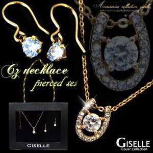 ジュエリー仕立て“ネックレス＆ピアスセット”PinkGold馬蹄ホースシュー★2段階調整式アジャスター★