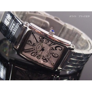 メンズ腕時計MontresCollectionメタルウォッチ　日本製高性能省電力ムーブメント　電池寿命４年以上/ホワイト　ブラック文字 - 拡大画像