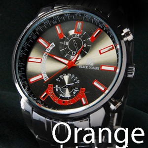 メンズ腕時計 ☆BLACK OCEAN★メタルタイプ　ブラック　ビッグフェイス/オレンジ - 拡大画像