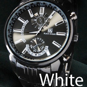 メンズ腕時計 ☆BLACK OCEAN★メタルタイプ　ブラック　ビッグフェイス/ホワイト - 拡大画像