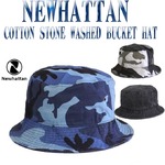 ハットメンズ　 NEWHATTAN 　COTTON STONE WASHED BUCKET HATS/BLUE CAMOサイズS-M