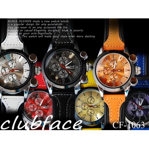 メンズ腕時計レディース♪ユニセックス（男女兼用）ウォッチ☆3D☆レザー（本革）タイプ♪clubface腕時計/文字盤ブラック - 拡大画像