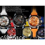メンズ腕時計レディース♪ユニセックス（男女兼用）ウォッチ☆3D☆レザー（本革）タイプ♪clubface腕時計/文字盤：オレンジ