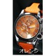 メンズ腕時計レディース♪ユニセックス（男女兼用）ウォッチ☆3D☆レザー（本革）タイプ♪clubface腕時計/文字盤：オレンジ - 縮小画像2