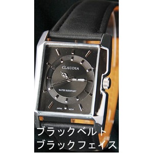 メンズ腕時計 クォーツ　スクウェアー　メンズウォッチ-CLAUDIA- 腕時計/文字盤black&ベルトblack - 拡大画像