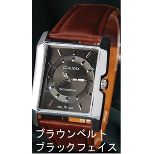 メンズ腕時計 クォーツ　スクウェアー　メンズウォッチ-CLAUDIA- 腕時計/文字盤black&ベルトbrown - 拡大画像