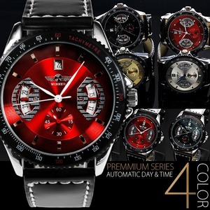 メンズ腕時計  【カレンダー機能付き】自動巻バックスケルトン腕時計/ブラック - 拡大画像