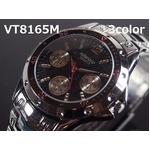 メンズ腕時計 VITAROSOメンズ腕時計 メタルウォッチ ガンメタ 日本製ムーブメント クロノデザイン/ブラック レッド