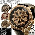 メンズ腕時計 【CITIZEN MIYOTAムーブメント】回転スワロフスキー・スピナー腕時計【全3色・BOX・保証付】/ブラック