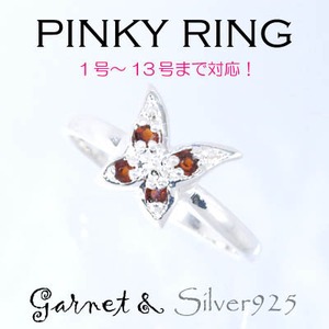 Silver925 シルバー ピンキーリング 蝶々 ガーネット　1月誕生石/1号 - 拡大画像