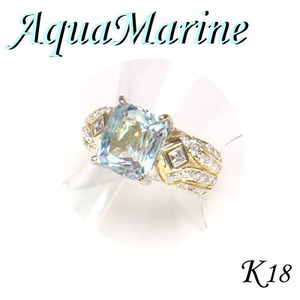 K18 イエローゴールド リング アクアマリン & ダイヤモンド/3月誕生石/12号 - 拡大画像