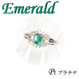Pt850 プラチナ リング エメラルド & ダイヤモンド 5月誕生石/12号