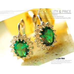 豪華な緑のエメラルド925純銀ピアス・デザインジュエリー　5月誕生石 - 拡大画像
