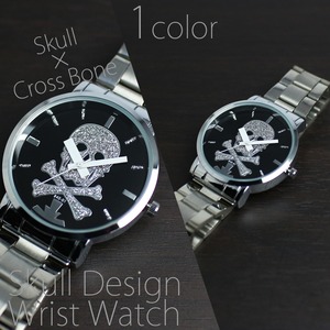 メンズ腕時計 【ラメ感溢れるスカル＆クロスボーン】スカルデザイン腕時計 - 拡大画像