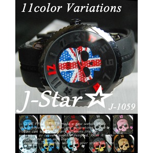 メンズ腕時計 ドクロ　ラバータイプ　ジルコニア　ユニセックス/ドクロ：イギリス国旗柄 - 拡大画像