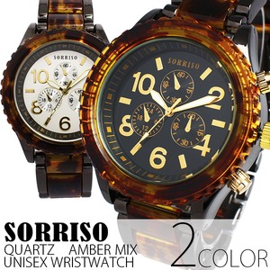 メンズ腕時計 SORRISOソリッソ シチズンミヨタムーブ べっ甲カラーのフェイクダイヤル時計/WHT - 拡大画像
