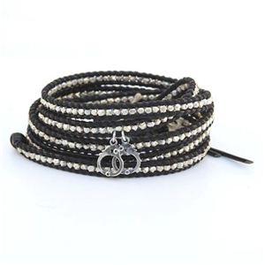 CHAN LUU（チャンルー） 手錠チャーム付 5ラップブレスレット ブラックレザーコードにシルバーナゲットをミックス BS-2737 SS HNDCUFF／BLACK