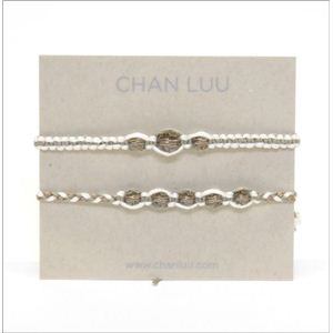 CHAN LUU（チャンルー） 1ラップ Friendship COLLECTION set 2 ペア・ブレスレット／ミサンガ ギフト、記念日オススメ☆ホワイト、ベージュ、アーモンドのコットンコードにスモーキークォーツクリスタルをミックス BS-3308 ALM MIX