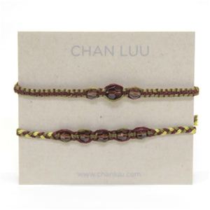 CHAN LUU（チャンルー） 1ラップ Friendship COLLECTION set 2 ペア・ブレスレット／ミサンガ ギフト、記念日オススメ☆マルーン、オリーブグリーンのコットンコードにルビーカラークリスタルをミックス BS-3308 MAR MIX