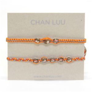 CHAN LUU（チャンルー） 1ラップ Friendship COLLECTION set 2 ペア・ブレスレット／ミサンガ ギフト、記念日オススメ☆ネオンオレンジ、グレー、オレンジカラーのコットンコードにミラークリスタルをミックス BS-3308 NEON ORG MIX