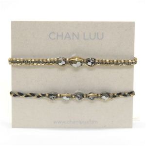 CHAN LUU（チャンルー） 1ラップ Friendship COLLECTION set 2 ペア・ブレスレット／ミサンガ ギフト、記念日オススメ☆オリーブ、ゴールド、ブラックのコットンコードにミラークリスタルをミックス BS-3308 OLV MIX