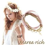 Marea rich（マレアリッチ） クロスチャーム付 ゴールドチェーン×レザー ブレスレット ライトピンク10KA-07