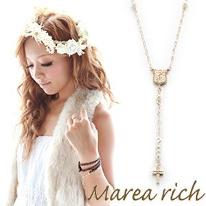 Marea rich（マレアリッチ） K10 イニシャルネックレス 2way ロザリオ ダイヤモンド／淡水パール イニシャルS 10KJ-16-S - 拡大画像