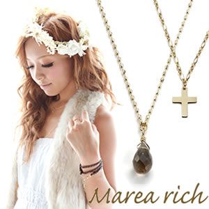 Marea rich（マレアリッチ） K10 クロスモチーフ・スモーキークォーツ 2WAY ロングネックレス ゴールド 10KJ-24