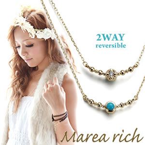 Marea rich（マレアリッチ） Hawaiian series K10 ハワイアンモチーフ ネックレス 2WAY リバーシブル ゴールド×ダイヤモンド／ターコイズ 11KJ-08