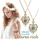 Marea rich（マレアリッチ） Hawaiian series K10 ハワイアン ハートモチーフネックレス 2WAY リバーシブル ゴールド×ダイヤモンド／ターコイズ 11KJ-12