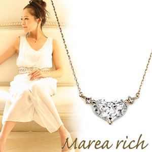 Marea rich（マレアリッチ） 半貴シリーズ K10 ハートモチーフネックレス ペンダント ゴールド×ホワイトクォーツ／ホワイトサファイア 12KJ-26