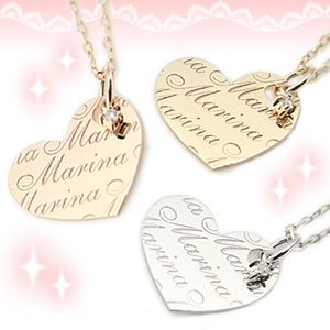 Name Order Necklace ネームオーダーネックレス ダイヤ付 10K（10金） ハートネックレス（チェーン40cm）YG／PG／WG