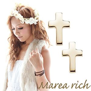 Marea rich（マレアリッチ） K10 クロスモチーフピアス ゴールド 10KJ-03