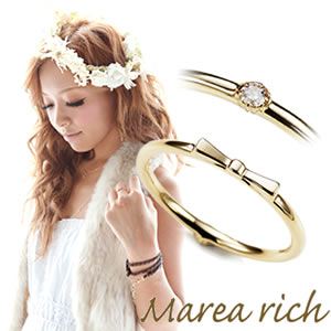 Marea rich（マレアリッチ） K10 リボンモチーフ・ダイヤ 2WAY ピンキーリング ゴールド×ダイヤモンド 3号 10KJ-17